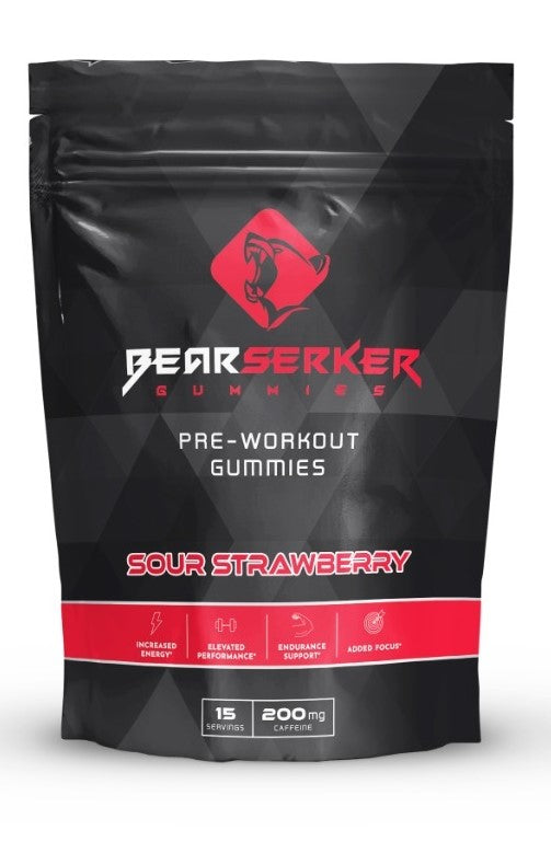 Sour Strawberry flavored pre-workout gummies (15 servings)